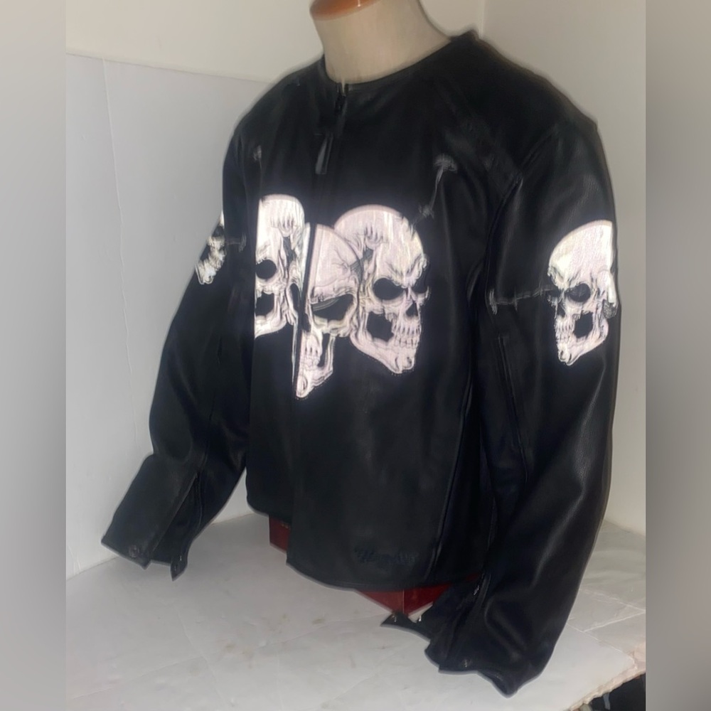 Men’s M&M 3XL Reflective SKULL Leather Jacket